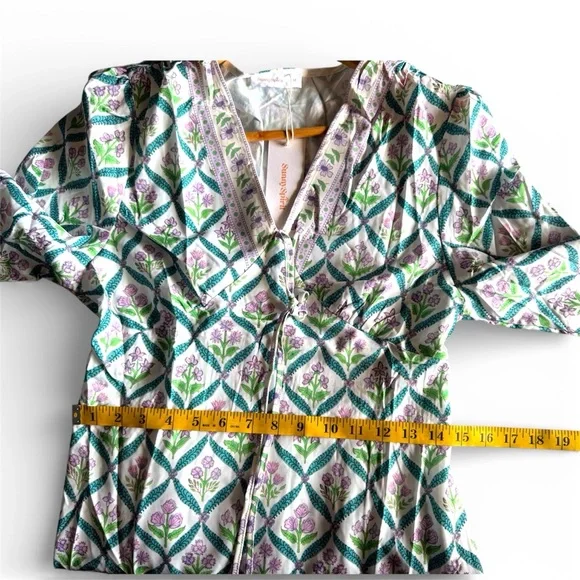 Sunny Spirit Maxi Boho Floral Print V Neck Flowy Tassel with Long Puff Sleeves. - Picture 6 of 16